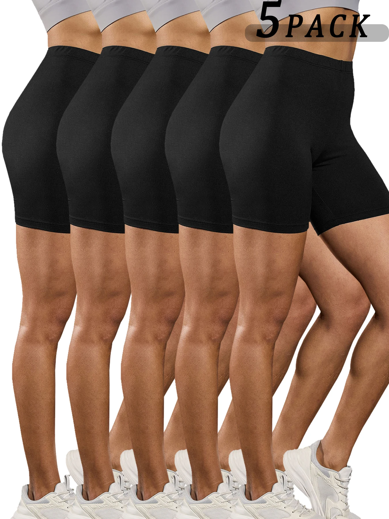

5 Pack Plus Size Women Athletic Shorts Super Soft Biker No See Through Workout Yoga Running Home Casual
