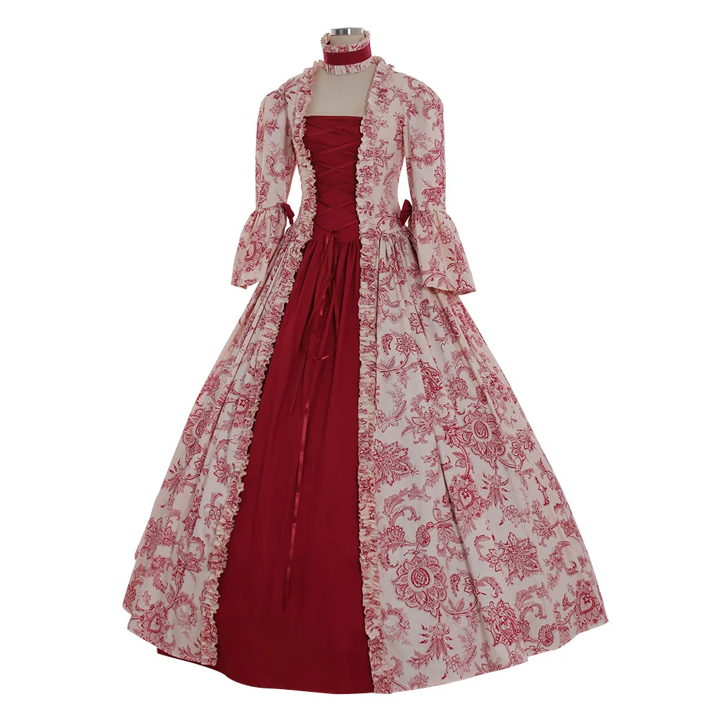 Vestido victoriano rococó para mujer, vestido vintage con manga trompeta de encaje, disfraz rococó victoriano para Navidad y Halloween