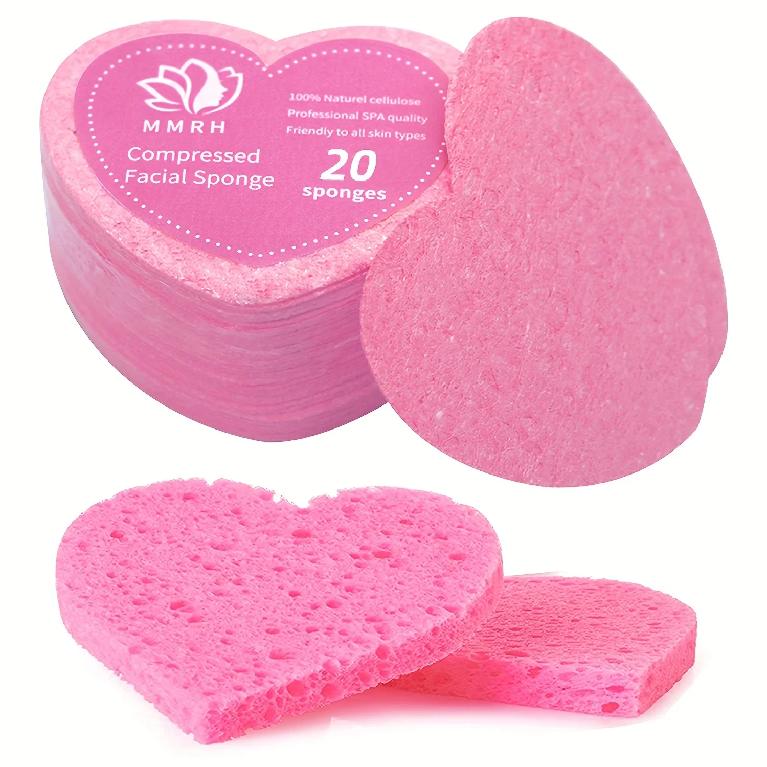 20 Pieces Facial Sponges Heart Shape Compressed Facial Natural Facial Cleansing Pads Exfoliating For Cleansing Reusable