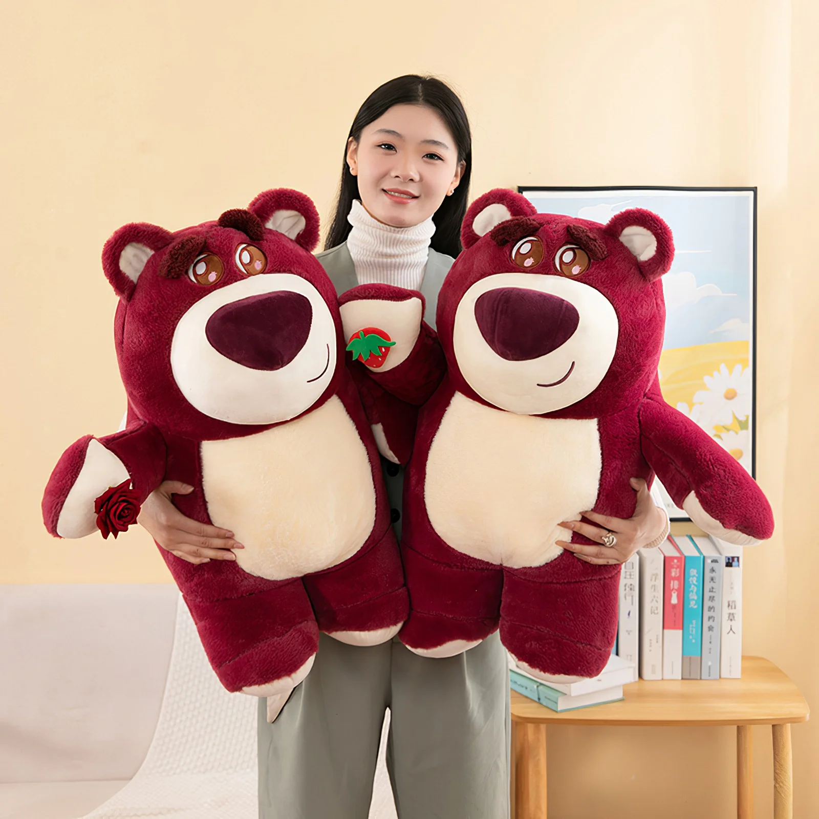 80cm Cartoon Disney Toy Story Lotso Plush Toy Kawaii Strawberry Rose Lots-o-Huggin Bear Soft Stuffed Doll Big Size Couple Gift