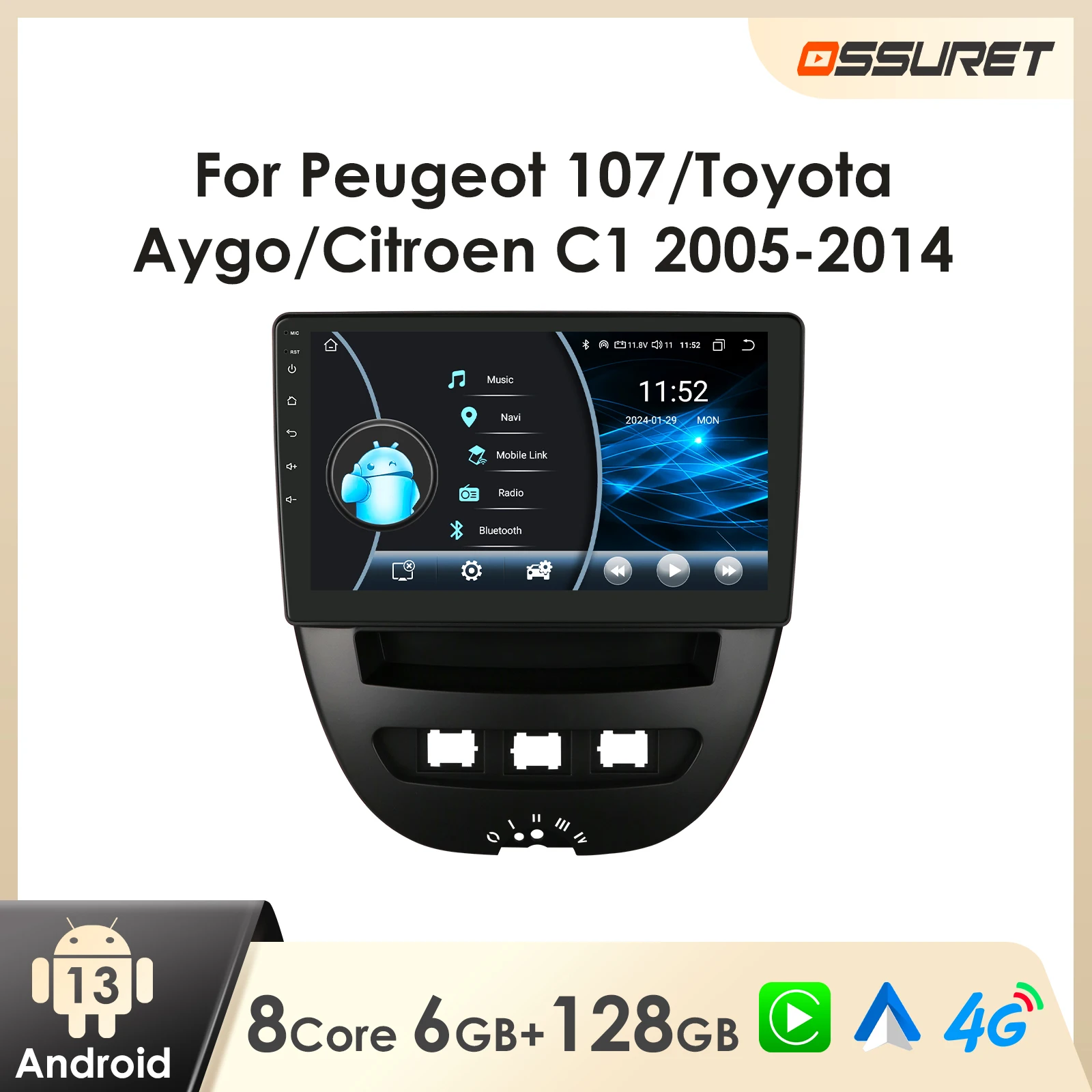 Android Car Radio For Peugeot 107 Toyota Aygo Citroen C1 2005 - 2014 wireless CarPlay Android Auto 8581 Car Intelligent Player