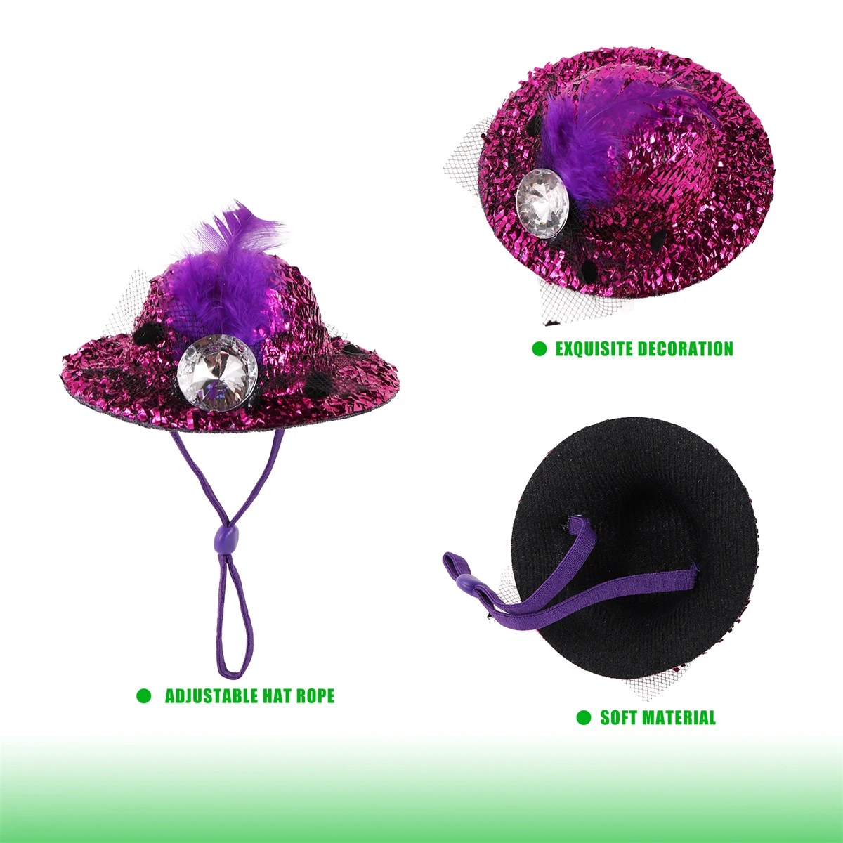 1Pc Dazzling Color Pet Hat Beautiful Feather Flash Diamond Elastic Rope For Pigeon Rabbit Parrot Hamster Chicken Duck Wearing On