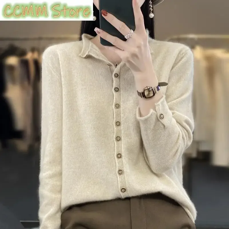 

Wool Women's Cardigan Sweater Casual Loose Solid Color Cashmere Knitted Long Sleeve Thin Women's O-Neck Sweater New Special