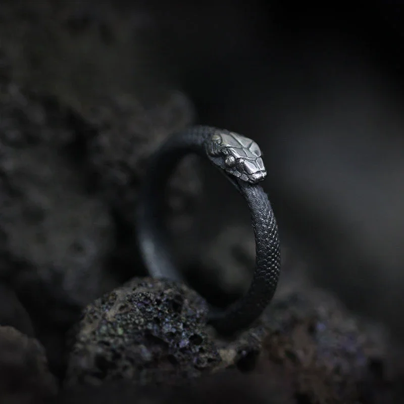 Original Design: New Live Snake Ring, Dark Pioneer, Couple's Open Mouth Jewelry