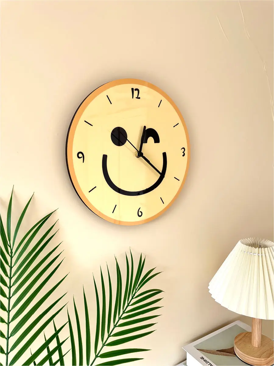 Cartoon Yellow Face Circular Simple Silent Decoration Wall Mounted Clock Living Room Bedroom Creative Personalized Wall Mounted