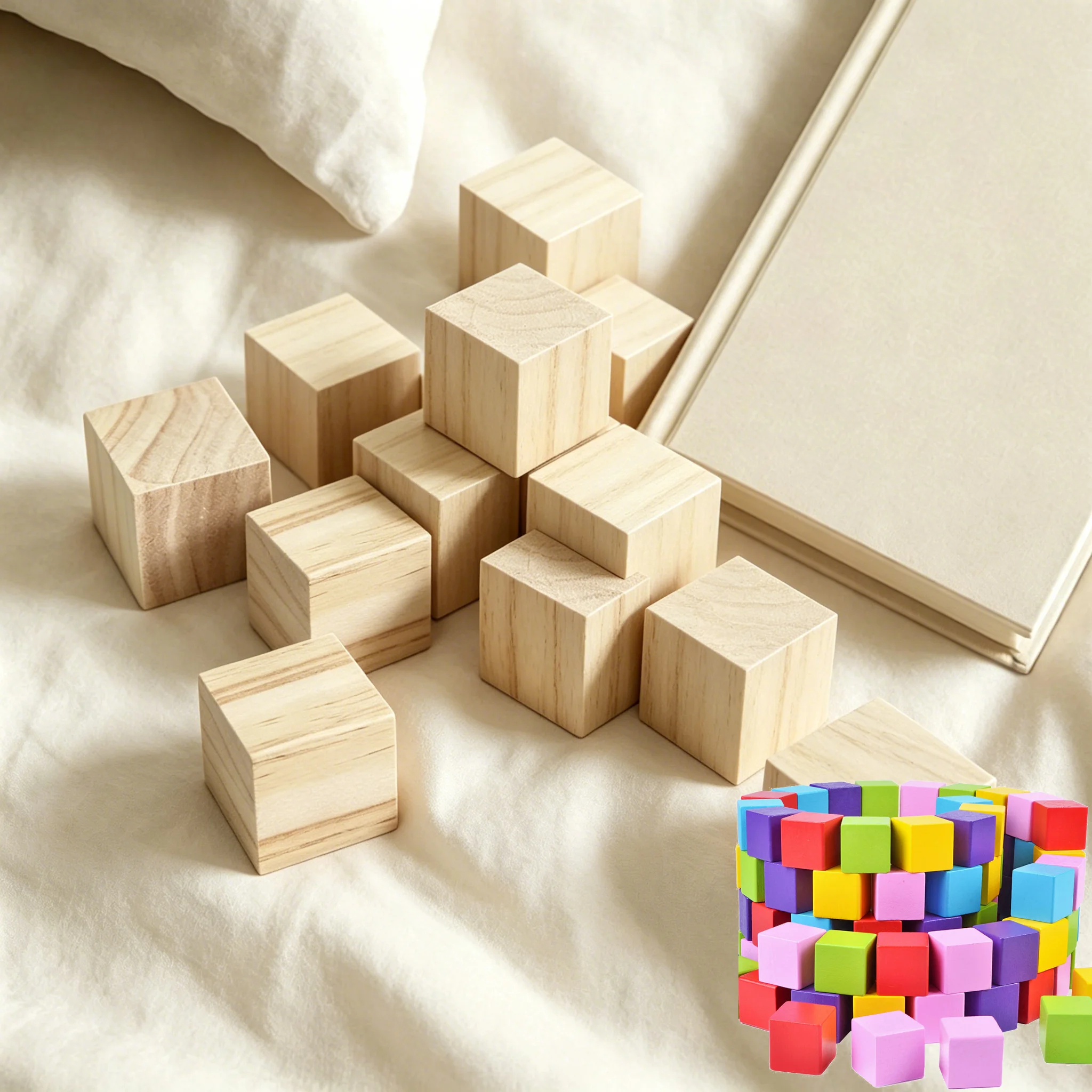 1-50Pcs 8-100mm Unfinished Blank Mini DIY Wooden Square Blocks Wood Solid Cubes for Wooden Craft Kids Toy Puzzle Making Material