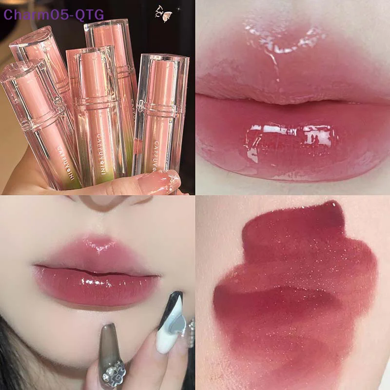 新しい1個入りカプビニ長持ち色落ちしないヌードパープルリップグレイズ保湿ウォーターテクスチャミラーリキッドリップティントメイクアップコスメティック