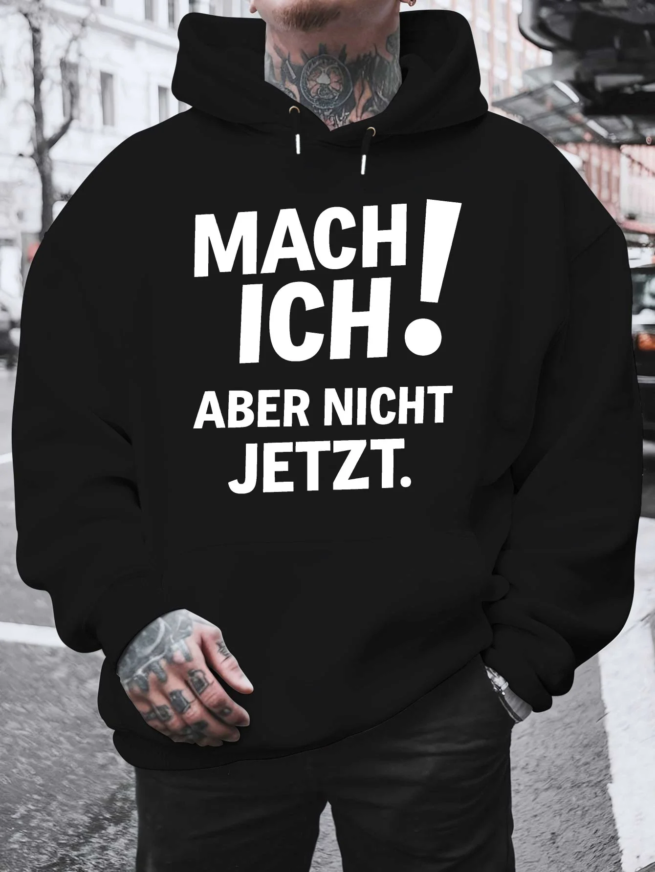 Streetwear Hoodie Men Hip Hop Sport Humorous German Slogan Graphic Chest Print Urban Loose Long Sleeve Hooded Sweatshirt