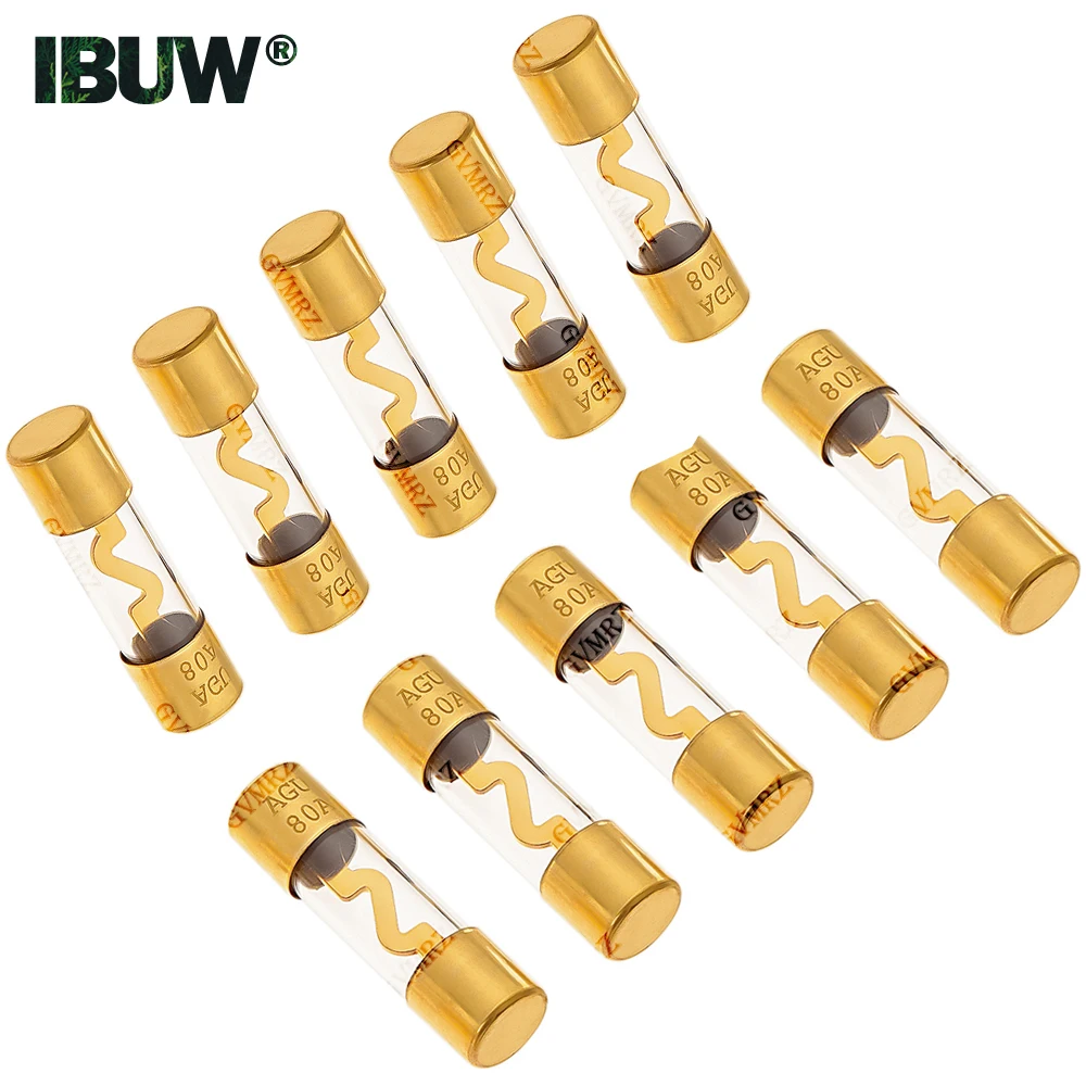 5PCS 10*38 10A 15A 20A 25A 30A 40A Gold Plated Glass AGU Fuse Fuses Pack Car Audio Amp Amplifier 50A 60A 70A 80A 100A