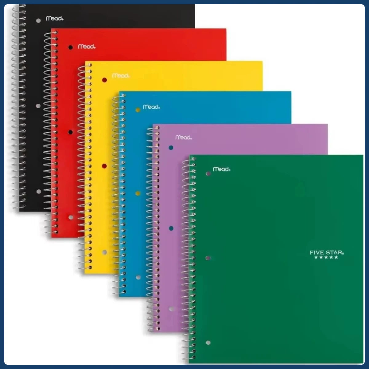 5 Subject Spiral Notebook, Wide Ruled 8x10.5 Inch, 200 Pages Anti-Bleed Paper, Perfect for High School & College Students