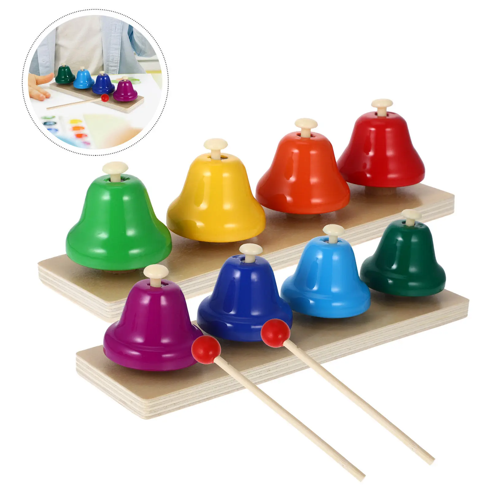 2Set Wooden Hand Bells with for Infants Toddler Musical Perception Development Portable Percussion Instrument Kids