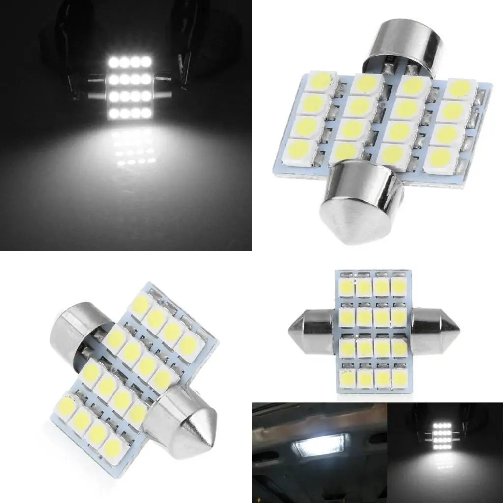 1Pc 31mm 3528 16SMD Car LED Dome Festoon Double-Tip Roof License Plate Light