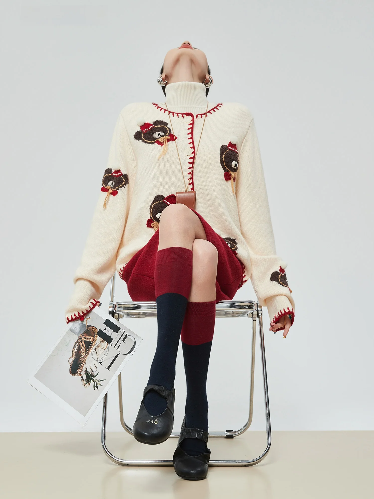 

Cisas Aosphere Knitted Open Cardigan Women's Faion Autumn Winter New Sle Bear Color Blo Sweater Coat