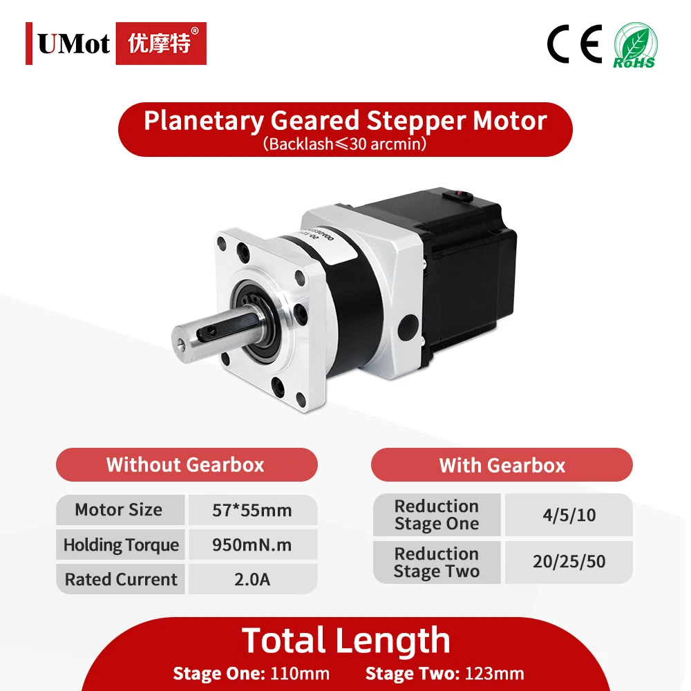 2.0A Length 55mm Nema 23 Gearbox Precision Planetary Geared Stepper Motor With Reducer Ratio 25/50 For AGV AMR Vehicles