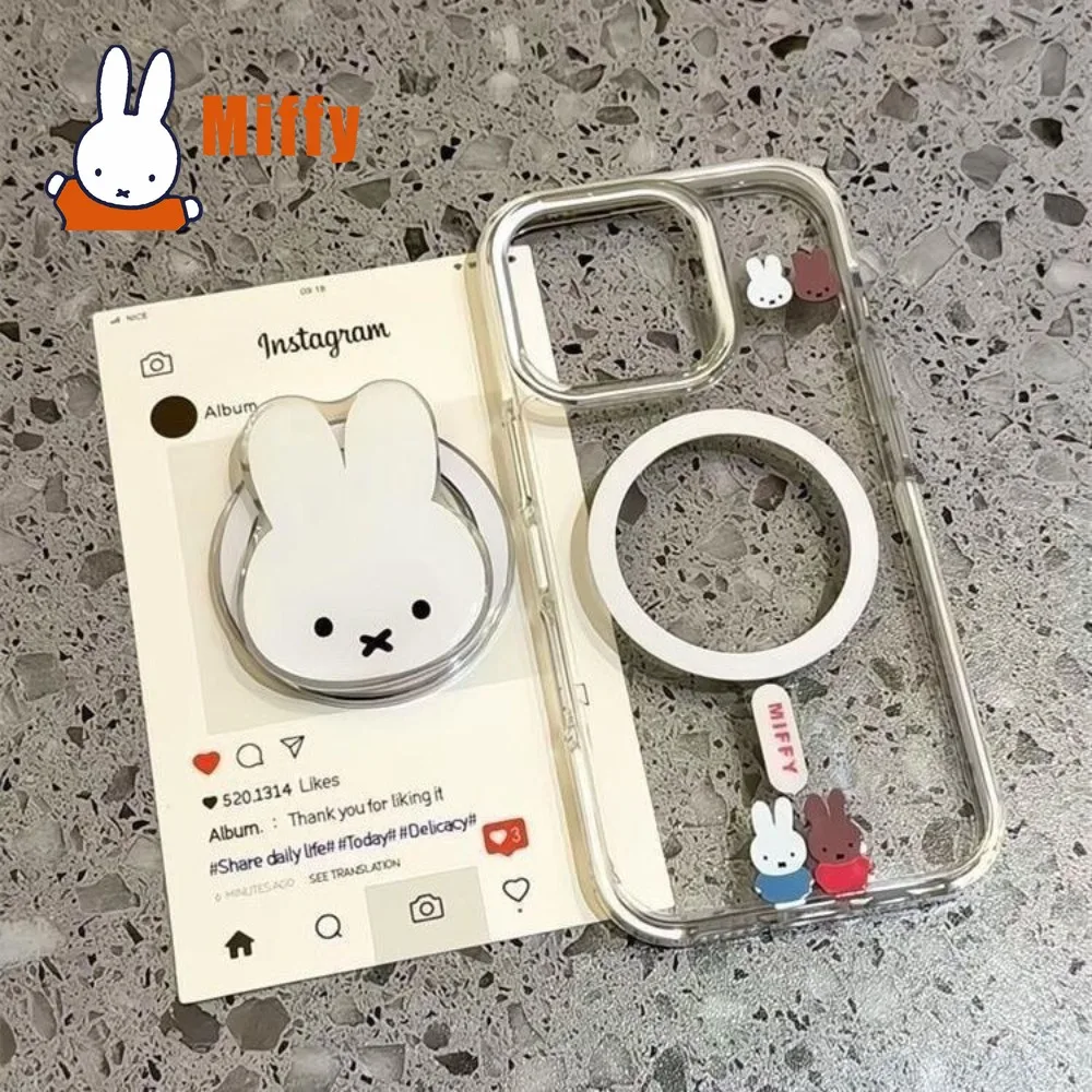 Kawaii Miffy Magnetischer Handyhalter Niedlicher Hasen-Griff Tok Ständer Halterung Faltbarer Ausziehbarer Transparenter Acryl-Silikon-Geschenk