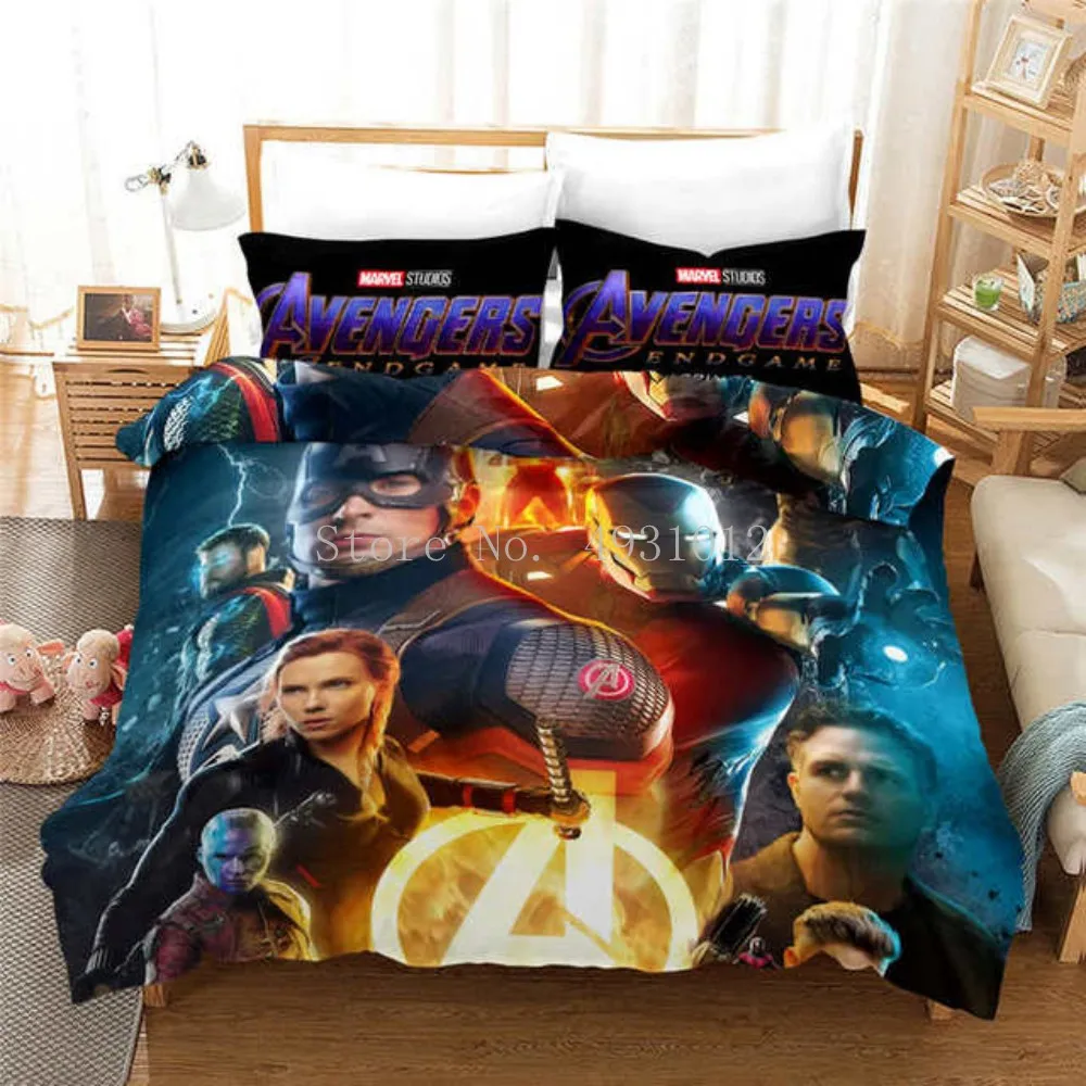 Black White The Avengers Heroes Bed Linens for Kids Quilt Duvet Cover Queen Bedspread Children's Room Twin Bedding Set King size