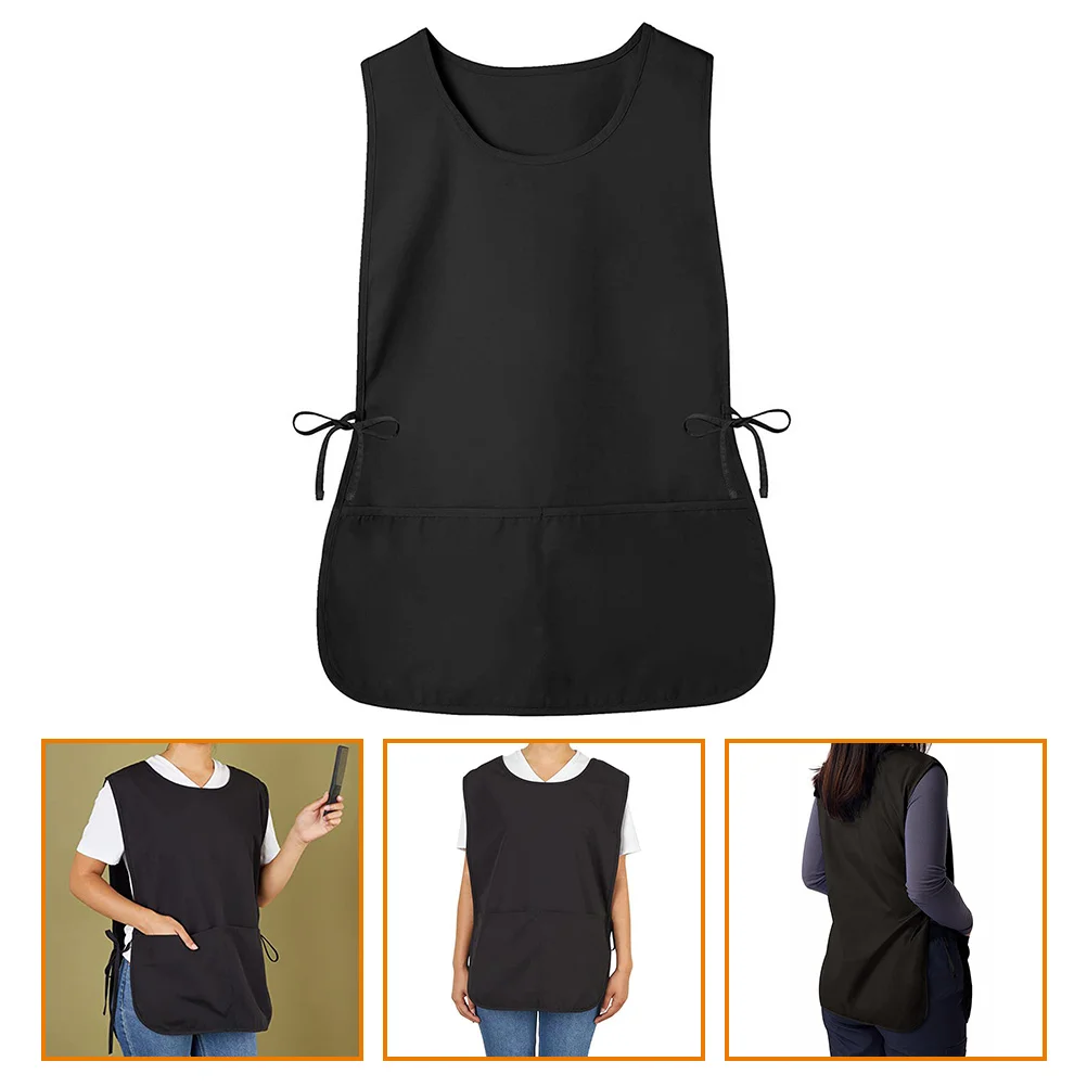 Vests Work Cleaning Attendant Apron Black Barber For Women Smock Hair Stylist With Pocket Father Mens Overalls