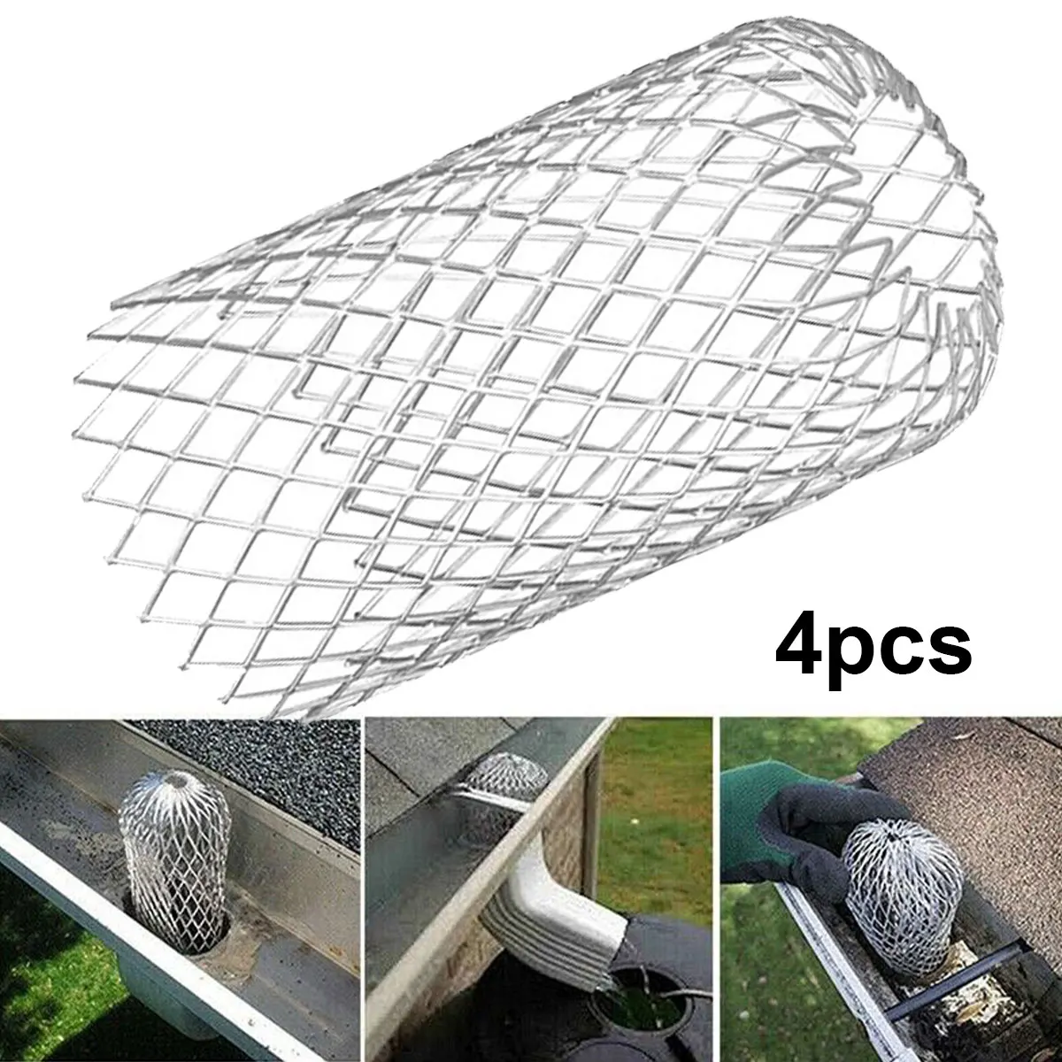 

4pcs Metal Filter Mesh Gutter Leaf Debris Mud Trap Guards Drain Pipe Cover Downpipe Guttering System Waterproof