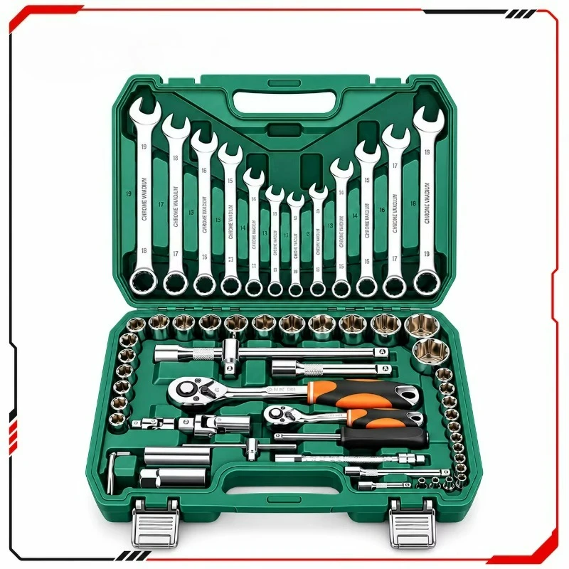 Professional 61-Pcs Car Motorcycle Repair Tool Set High Quality  Fast Ratchet Wrenches Hand Hard Case Multi-Function