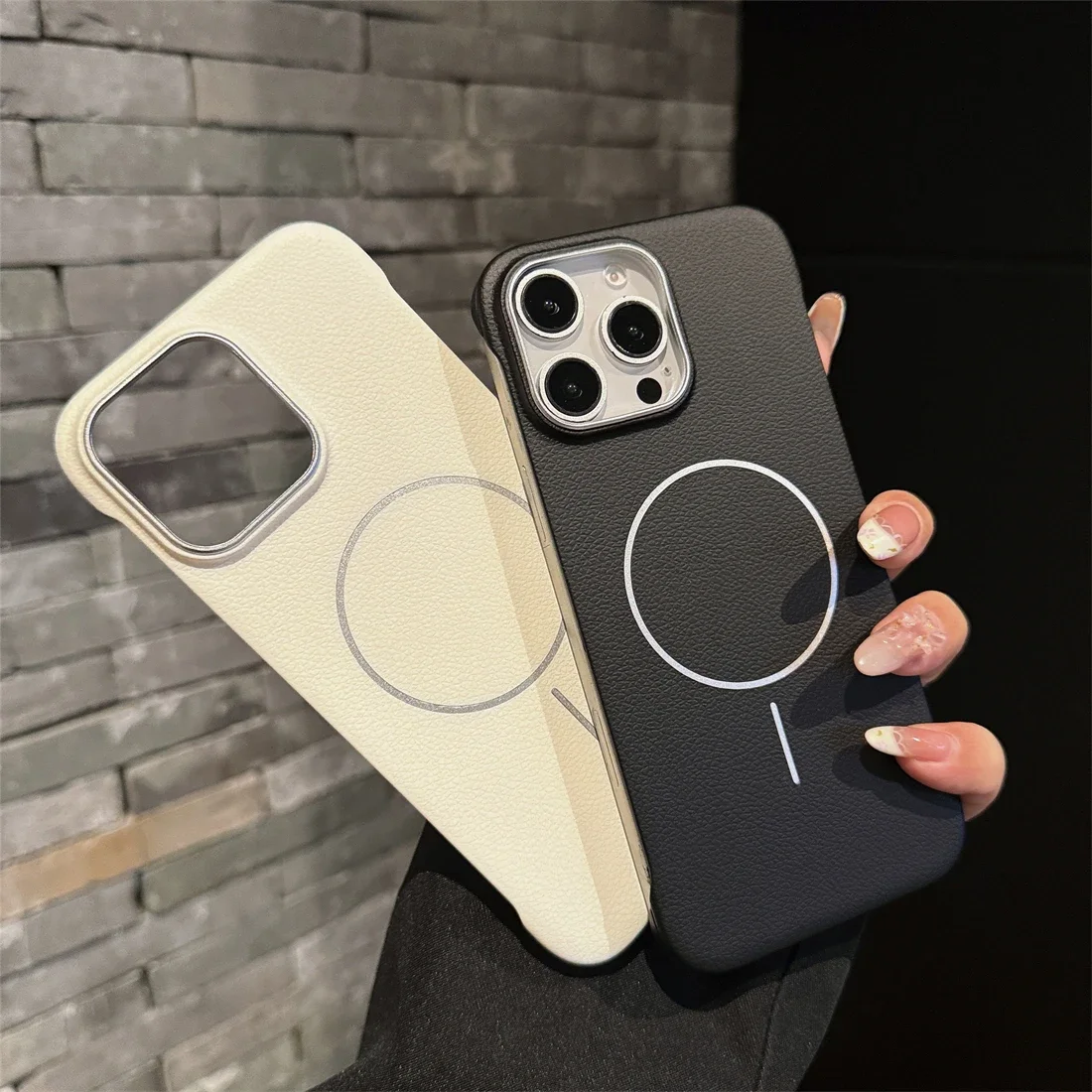 Rahmenlose Leder-Litschi-Muster-Magnethülle für Magsafe IPhone 17 Air 16 15 14 Pro Max 17 Air 17 Pro 16 Pro Mag Safe Hard Cover