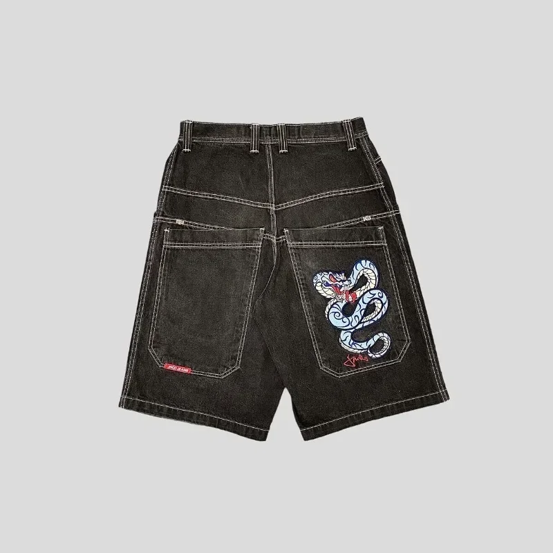 JNCO-Shorts jeans baggy para homens e mulheres, padrão vintage, Y2K, Hip Hop, Harajuku, gótico, basquete, streetwear, verão, novo