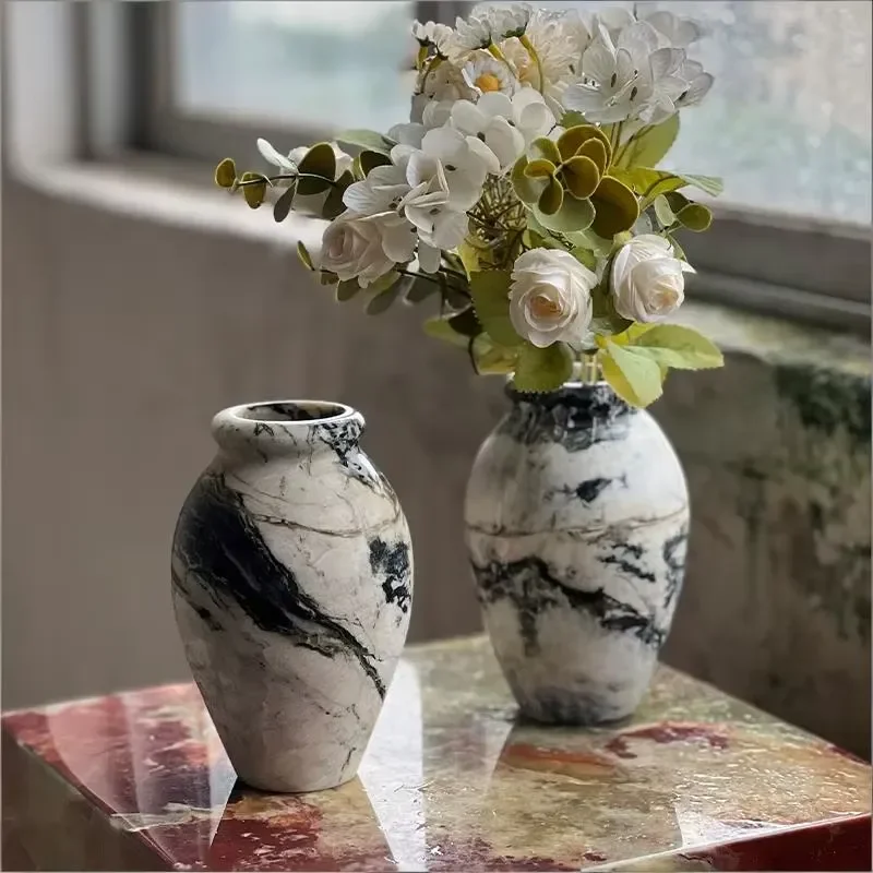 Handmade Natural Marble Vase Modern Luxury Design for Home Hotel Decor High End Stone Interior Decoration Piece Elegant Style