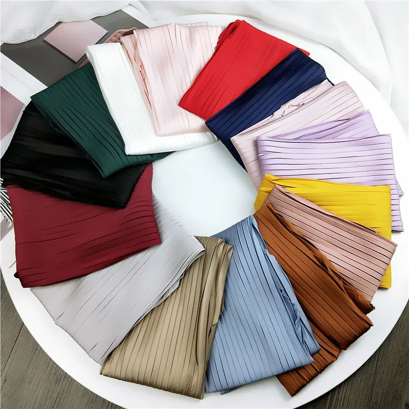 2024 Spring/Summer New Solid color 70*70cm Square Scarf Breathable Pleats Neckerchief Women’s Decorate Imitation Silk Bandannas