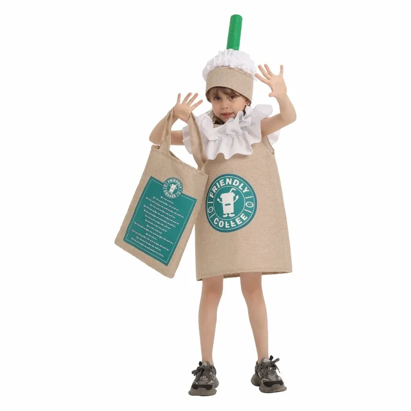 Disfraz de comida para niños, mascarada de Halloween, bebidas de Coco verde, té de la leche, disfraz de escenario actuación para niños, traje para niños