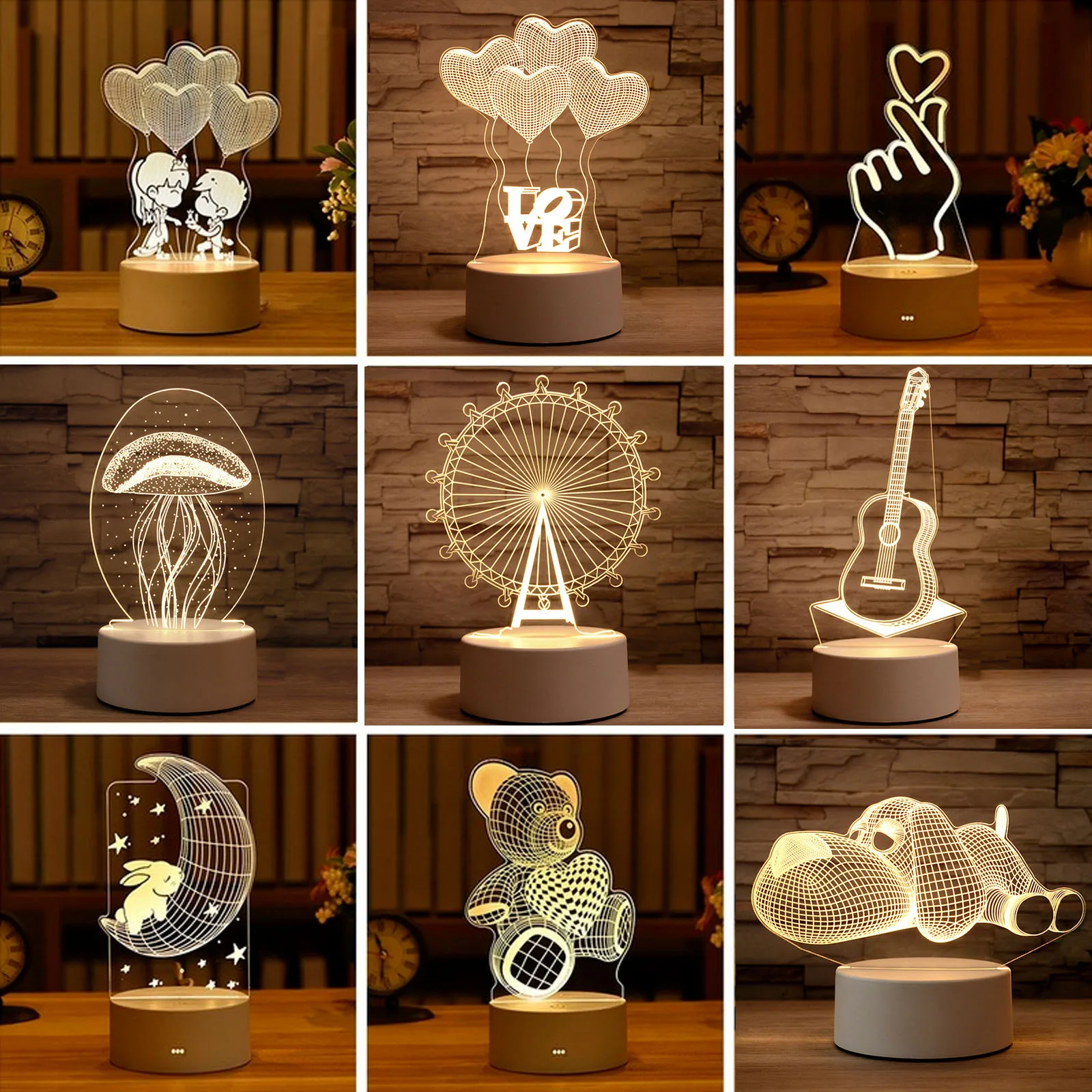 Lâmpada de LED romântica e em acrílico em 3D, candeeiro de mesa de luz decorativa em forma de balão, coração e amor para noite e presente de dia dos namorados, namorada e esposa