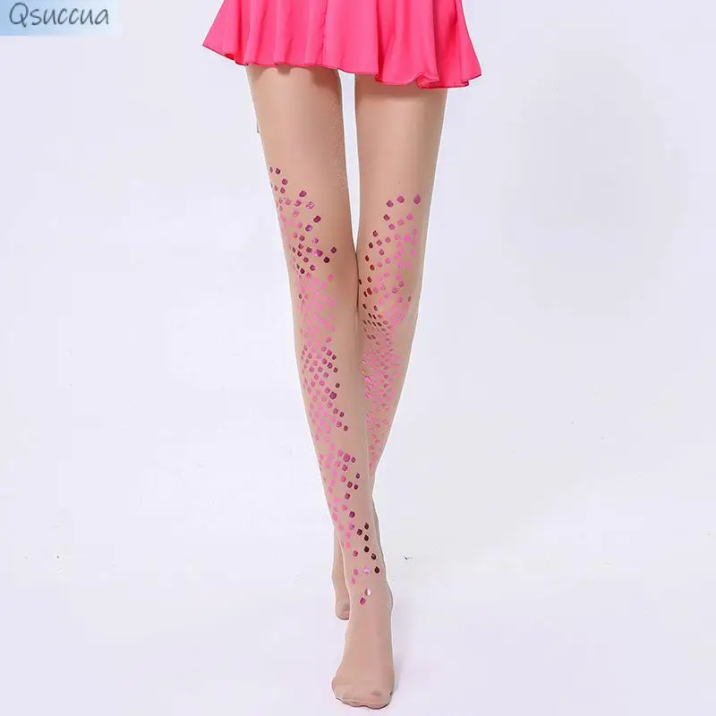 Thin Stockings Mermaid Bikini Bright Pearlescent Nylon Non-Hook Hot Silver Printed Tattoo Socks Women