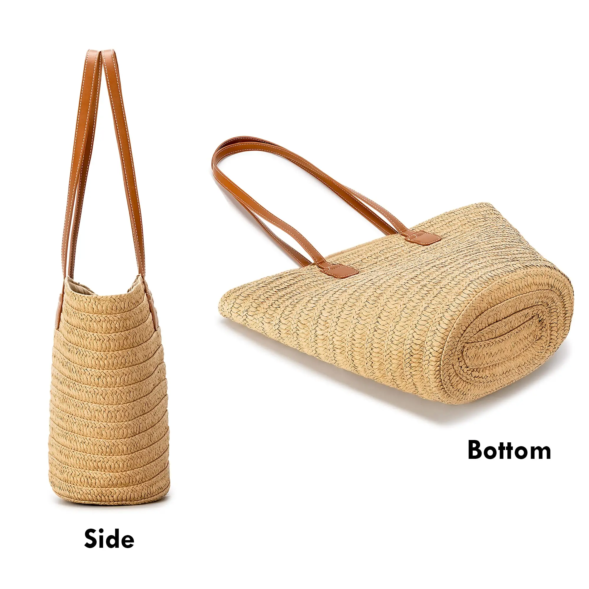 Large Handmade Straw Purses for Women, Summer Beach Natural Weaving Chic Woven Tote Handbags Shoulder Bags