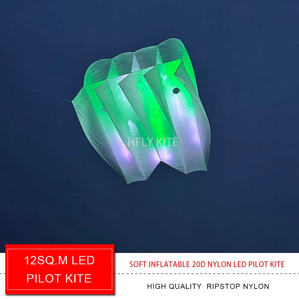 HFLY New Arrival Large 12 SQ.M 20D Nylon LED Pilot Kite for Adults High Quality Soft Show Night Lights Tractor Lifter Kites