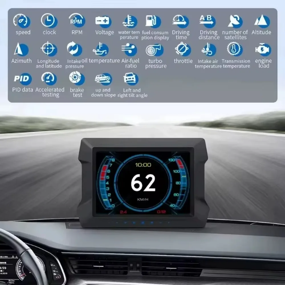 OBD + GPS HUD P22 Head Up Display Car OBD2 on Board Computer Car Auto Electronic Accessories Smart Gauge in Clinometer Detector