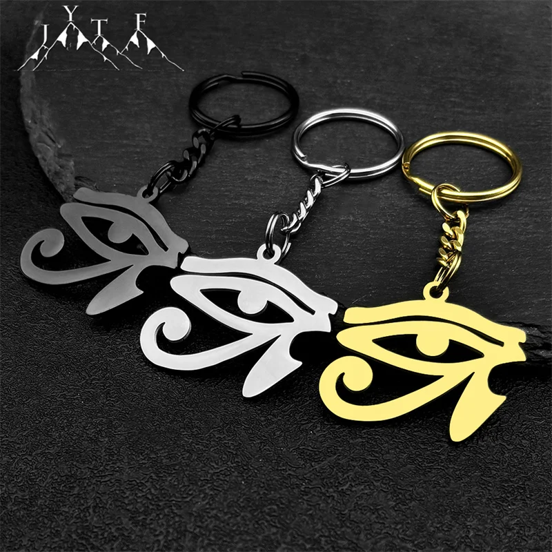 Stainless Steel Egyptian Eyes Key Chain for Women Men Statement Mythology Eye of Ra Horus Symbol Car Key Ring Jewelry