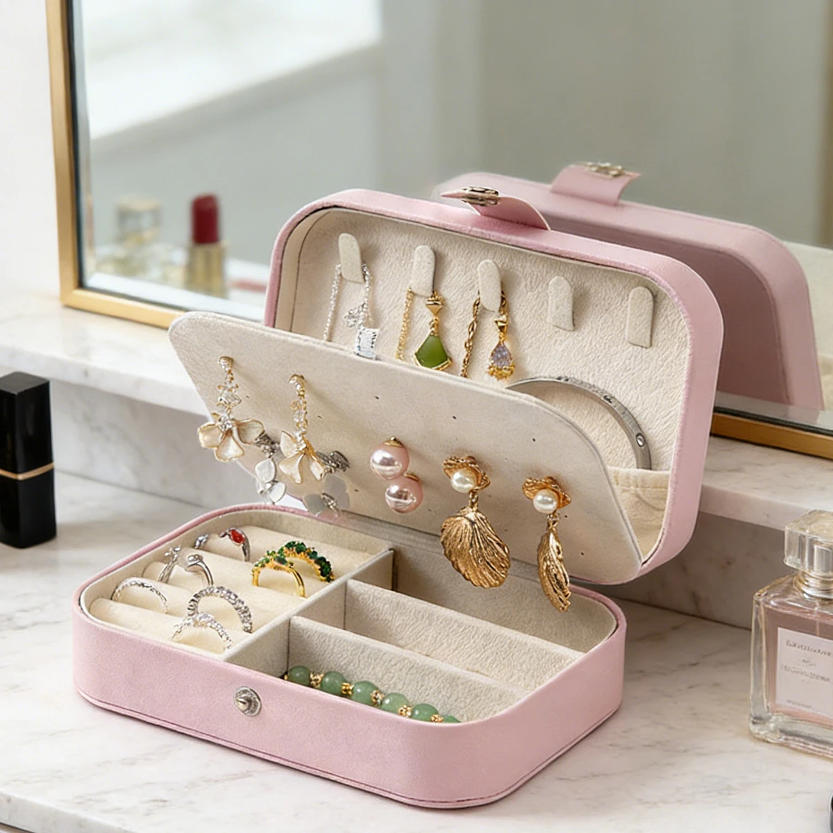 Accessories Travel Jewelry Box - Nuevo Joyero Portátil con Múltiples Compartimentos