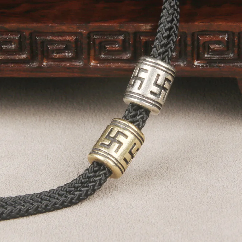 Brass Swastika Barrel Beads Prayer Beads DIY Spacer Beads Paracord Blade Charm Keychain Pendant Jewelry Craft Decor Handmade Acc