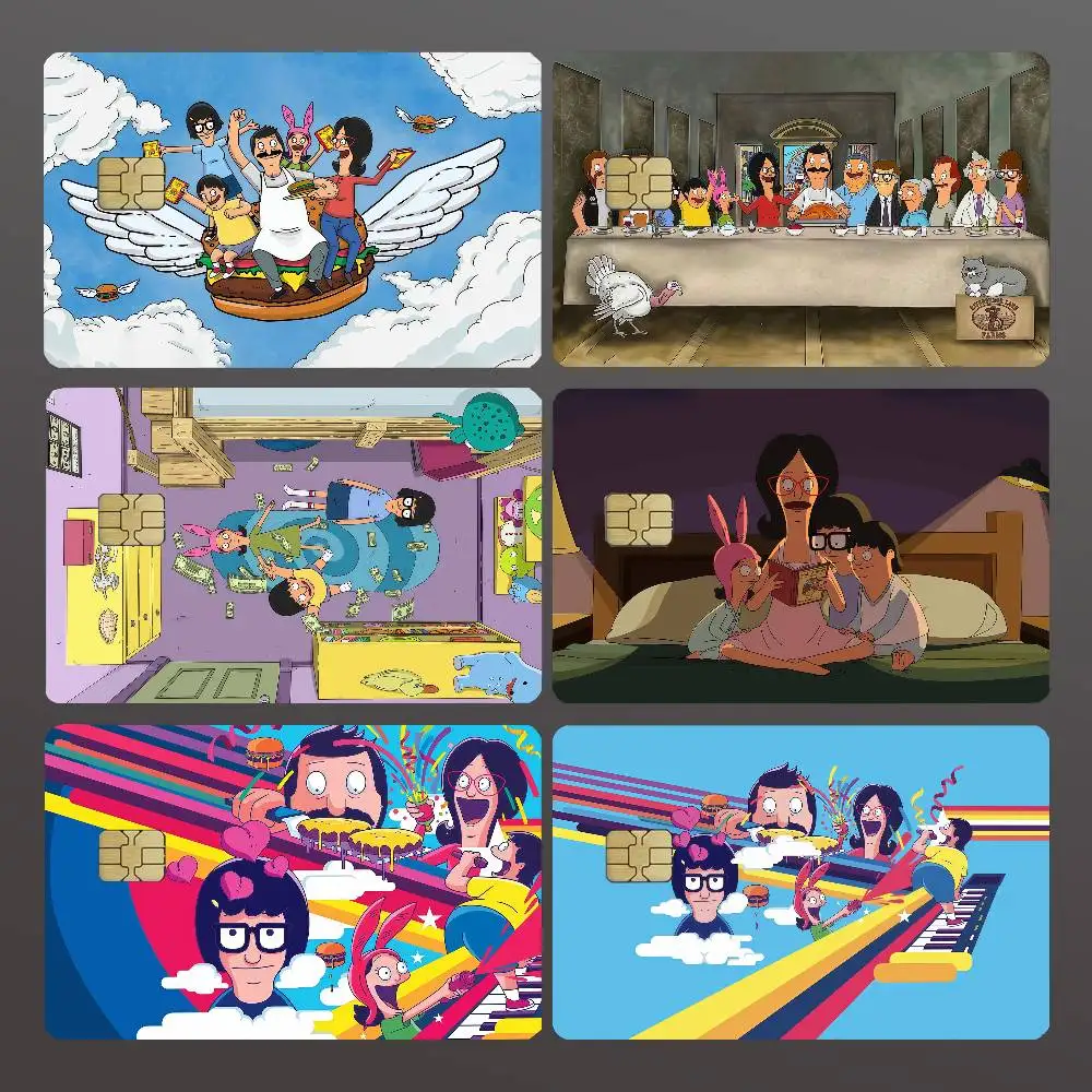 Cartoon Bob's Burgers Credit Skin Cover Card Stickers 4PCS Film Bus Pass Front Decoration Bank Debit Waterproof