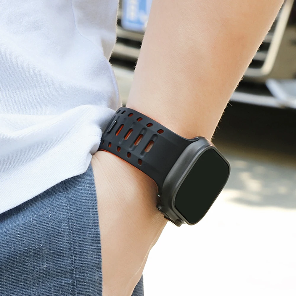 Silikonarmband für Apple Watch 42/44/45/46/49 mm, atmungsaktives Magnetblock-Armband für iwatch ultra/2 Serie 10/9/8/7/6/5/4/SE