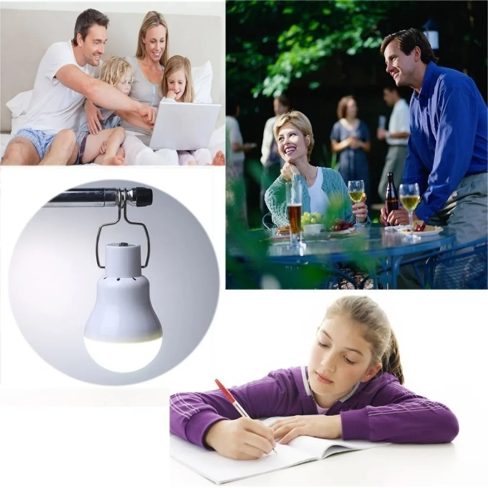 USB Charged LED Solar Bulb Portable Hanging Sunlight Solar Energy Light Easy Installation with Hook Fishing Camping Lamp Outdoor