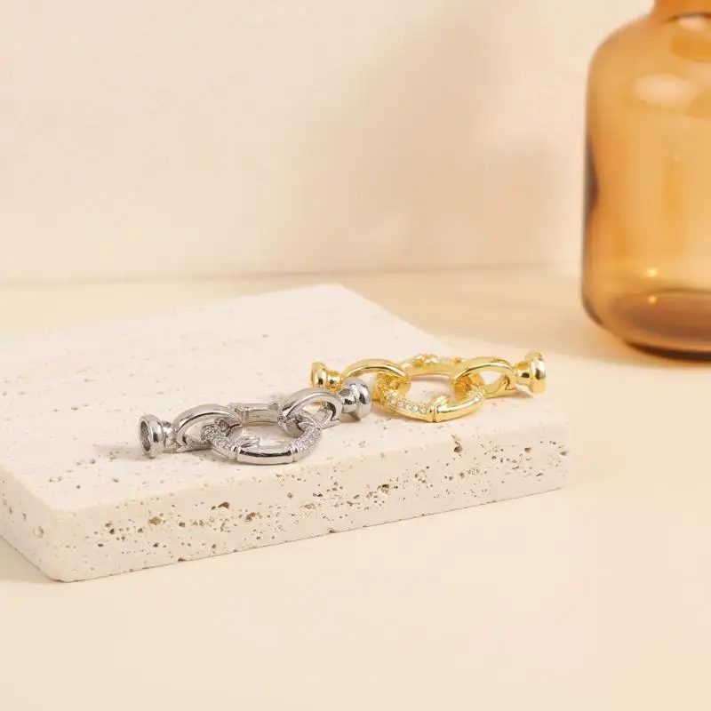 Copper Zircon Round Clasps Connector 1PCS Smooth Edge for DIY Anklet Choker Jewelry Homemade Making Accessories