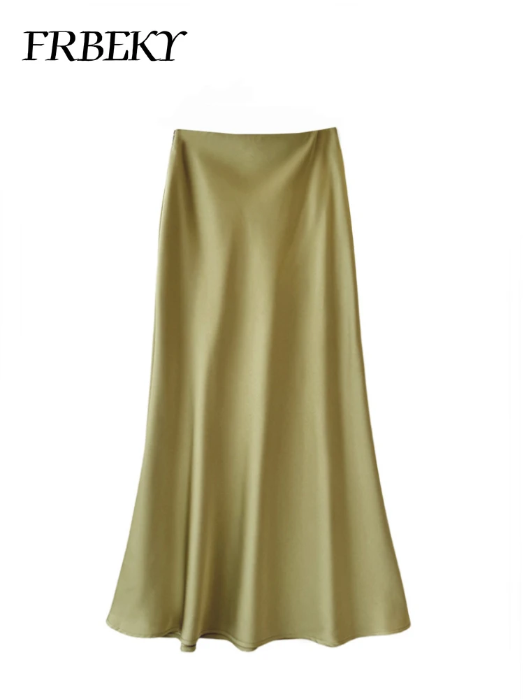 가을 하이웨이스트 얇은 중간 길이 새틴 하프 바디 스커트, 퓨어 컬러 패키지 힙 피쉬테일 스커트, 신축성 허리 하프 바디 스커트