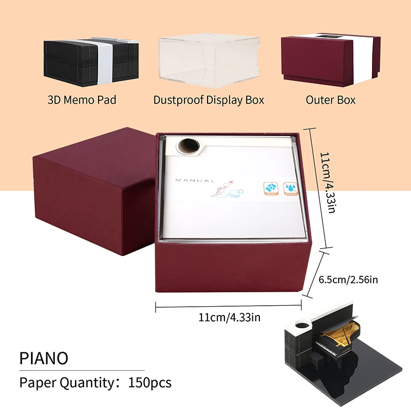 Piano Desk Calendar 2025 Calendar Memo Pad Creative Desk Calendar DIY Notes Notepad 3D Art Calendar Paper Carving Gift House