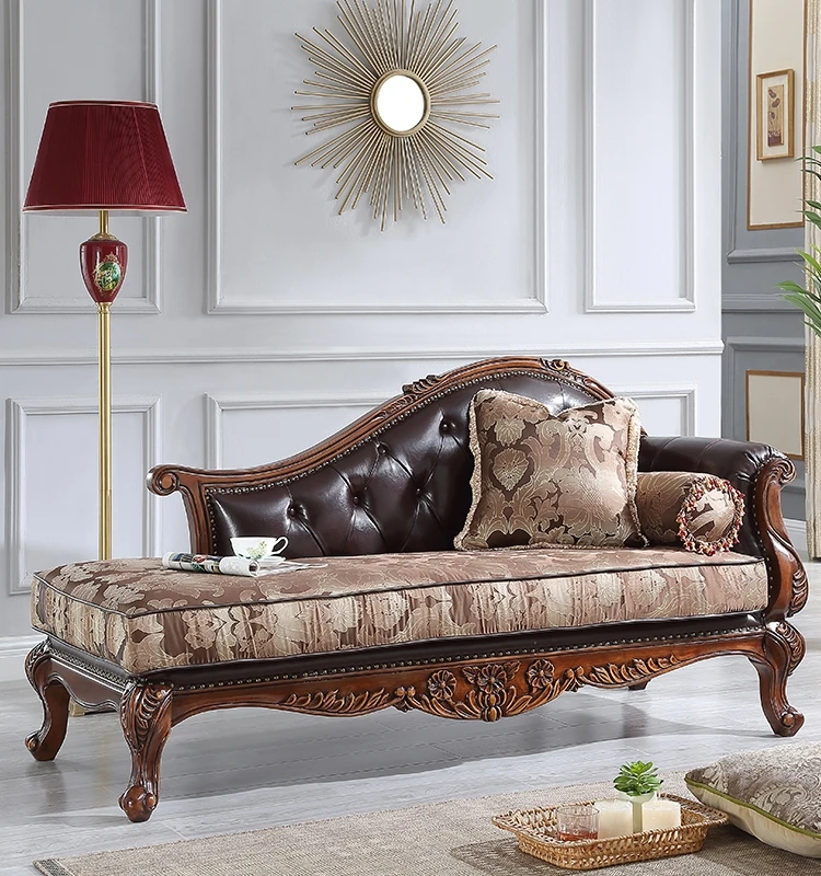 American concubine chair bedroom beauty couch solid wood cowhide European fabric sofa single and double recliner customization