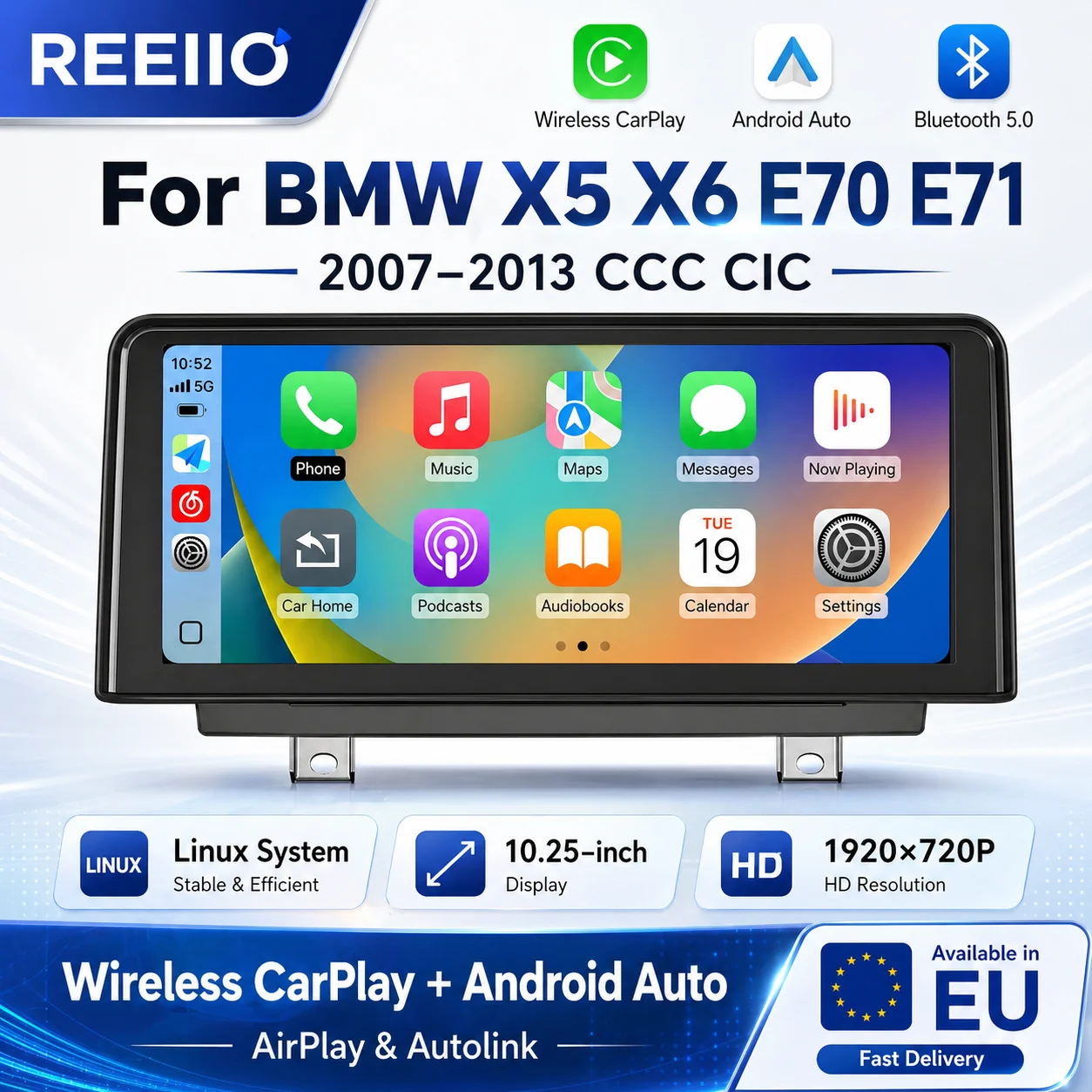 Écran tactile sans fil CarPlay Android Auto 10,25 pouces pour BMW X5 X6 E70 E71 2007-2013 CCC CIC Affichage multimédia de voiture OEM BT GPS Airpl