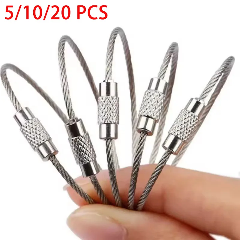 سلسلة المفاتيح المعدنية علامة الحبال أسلاك الفولاذ المقاوم للصدأ كابل حلقة المسمار قفل أداة حلقة مفتاح كيرينغ دائرة مخيم معلقة أداة الأجهزة