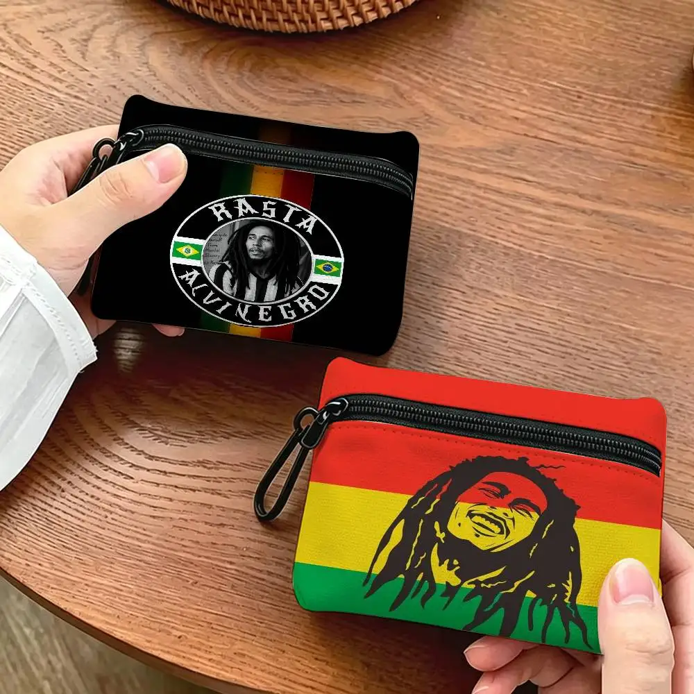Bob Marley Reggae Music Daily   Portable Oxford Fabric Mini Wallet Carabiner Design Small Coin Bag For Cards Keys Earphones