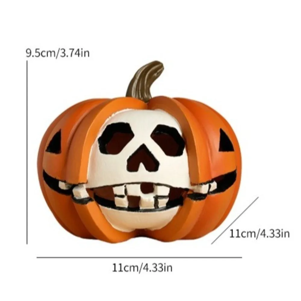 Kids Toy Resin Halloween Pumpkin Figurine Realistic Scary Pumpkin Skeleton Statue Orange Mini Halloween Ornaments Festival