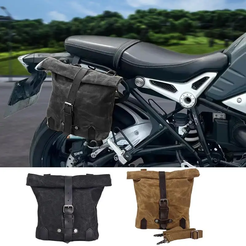 Motorcycle Luggage Bag Waterproof Scooter Saddlebags Vintage Waxed Canvas Motorcycle Side Bag Motorbike Tool Organizer Pouch