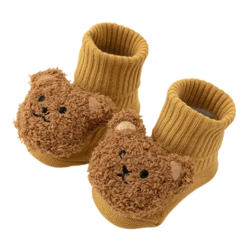 1Pair Infant Warm Baby Boys Girls Cartoon Bear Winter Shoes Breathable Socks Short Stocking Toddlers First Walkers