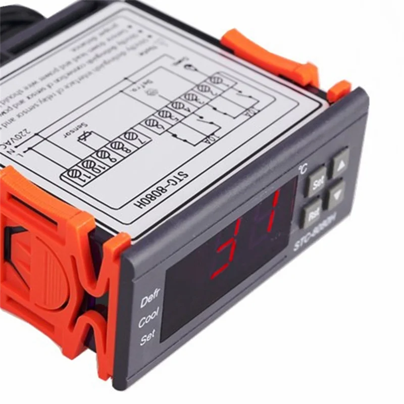 A003 STC-8080H อุณหภูมิตู้เย็นเทอร์โมดิจิตอลจอแสดงผลไมโครคอมพิวเตอร์คอนโทรลเลอร์อุณหภูมิ 220V สีดํา 1S